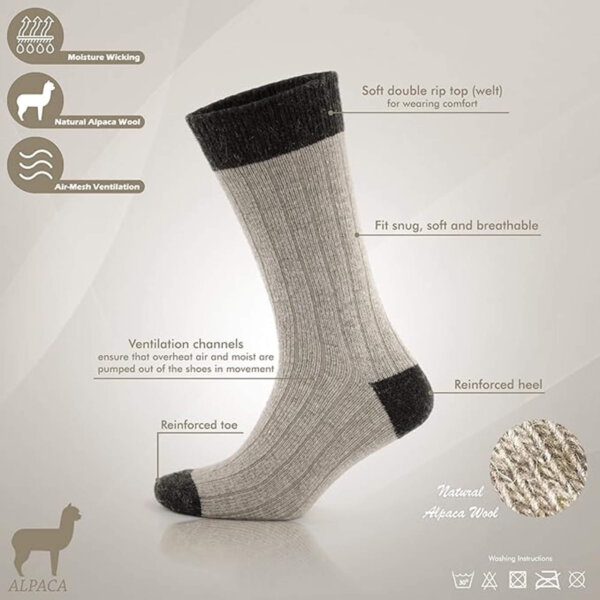 Aytuğ Thermo-Socken 2 er-Pack Alpakawolle – warm, atmungsaktiv, rutschfest - Bild 4
