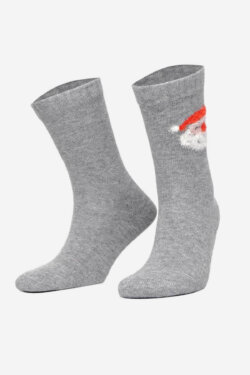 Aytuğ Damen-Einzelsocke Lammwolle grau 36–40 Winter – wärmend, Weihnachtsmotiv