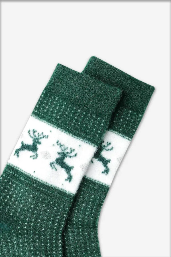 Aytuğ Weihnachtssocken Damen Plüsch Grün mit Rentier – perfektes Geschenk, 36–40 – Ansicht 2