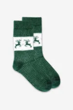 Aytuğ Weihnachtssocken Damen Plüsch Grün mit Rentier – perfektes Geschenk, 36–40 – Ansicht 1