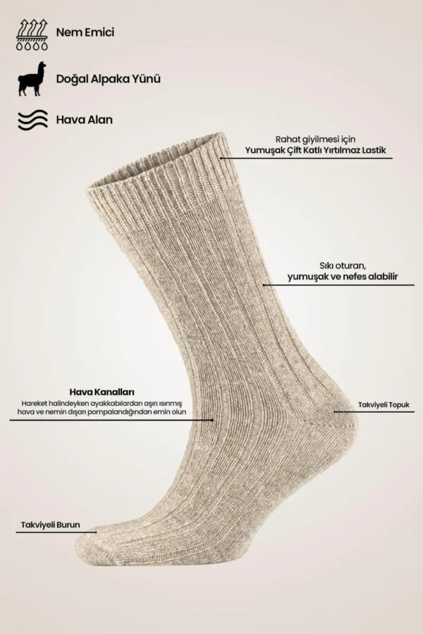 Aytuğ A-6006 Alpaka-Wintersocke Unisex – warm, atmungsaktiv, geruchsfrei – Ansicht 2