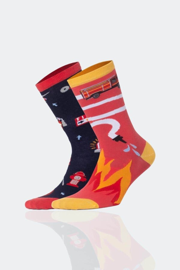 Aytuğ Unisex Baumwollsocken mit Feuerwehr-Motiv – bunt, 35–46, Geschenkbox - Bild 1