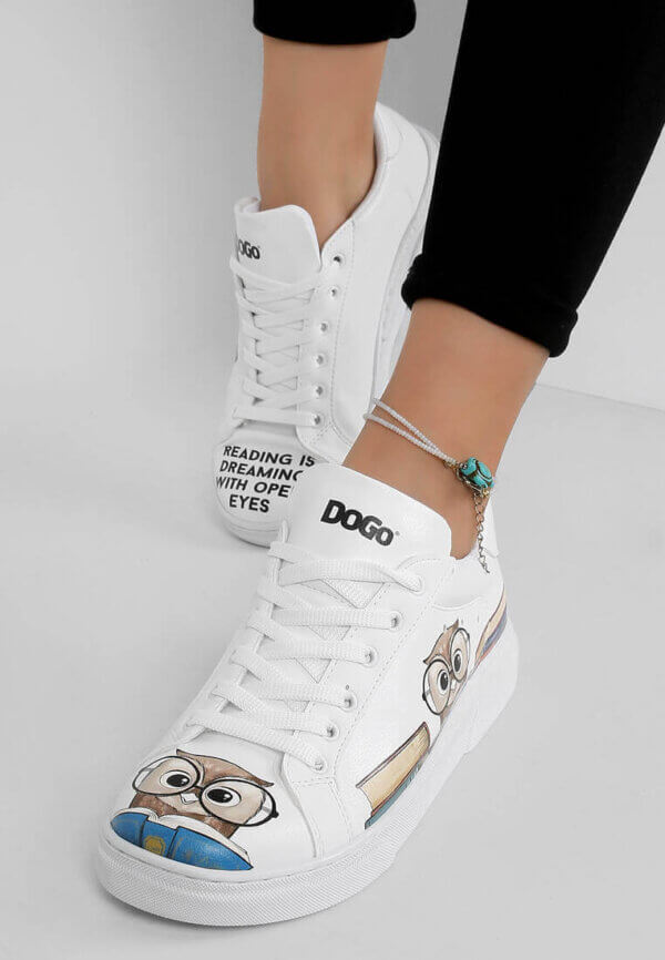 Dogo Damen Sneaker aus Vegan-Leder weiß Wise Owl – atmungsaktiv & rutschfest - Bild 1