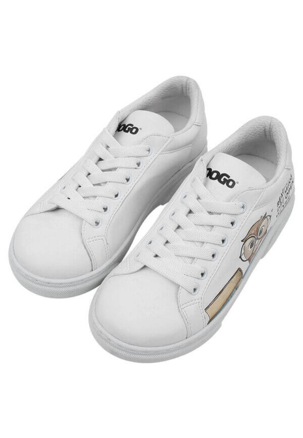 Dogo Unisex Kindersneaker vegan weiß mit Wise Owl-Print – rutschfest 28–35 - Bild 2