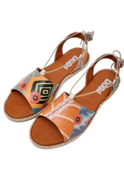 Vegane Dogo Damen-Sandalen Orange mit Schnürung – Tribe-Design, rutschfest