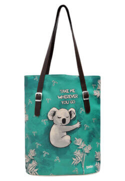 DOGO Tall Bag Türkis aus veganem Leder - Koala Hug Schultertasche für Damen