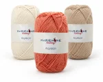 Mariehone Algodon Garn – drei Baumwollknäuel in Koralle, Creme und Beige