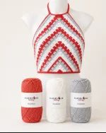Mariehone Algodon Garn – gehäkeltes Halter-Top in Rot-Weiss-Grau
